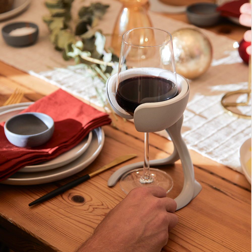 wine in a wine chiller on a holiday tablescape