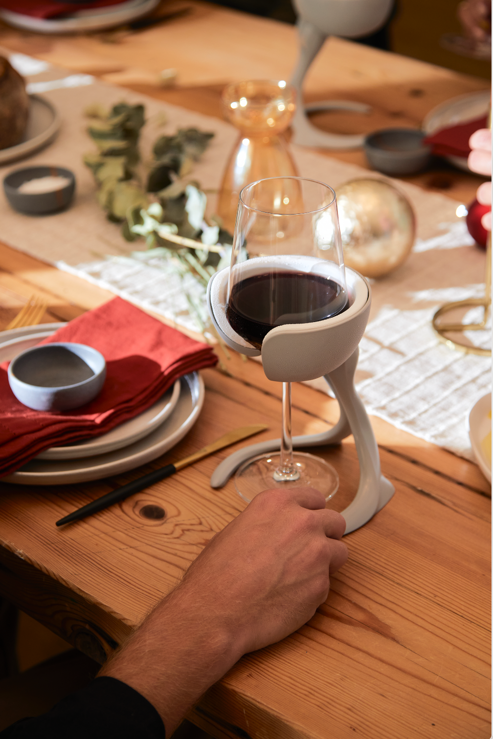 wine in a wine chiller on a holiday tablescape