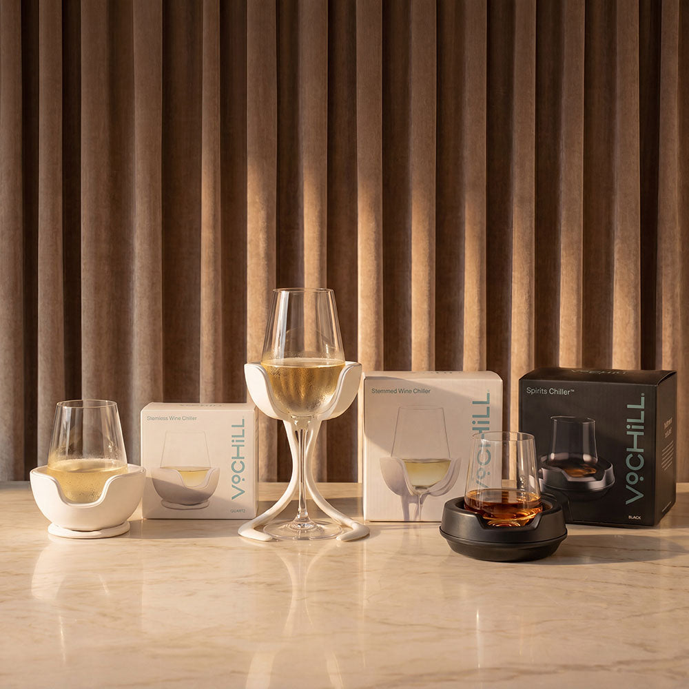 VoChill corporate gift set with wine chiller, premium packaging, and wine glasses