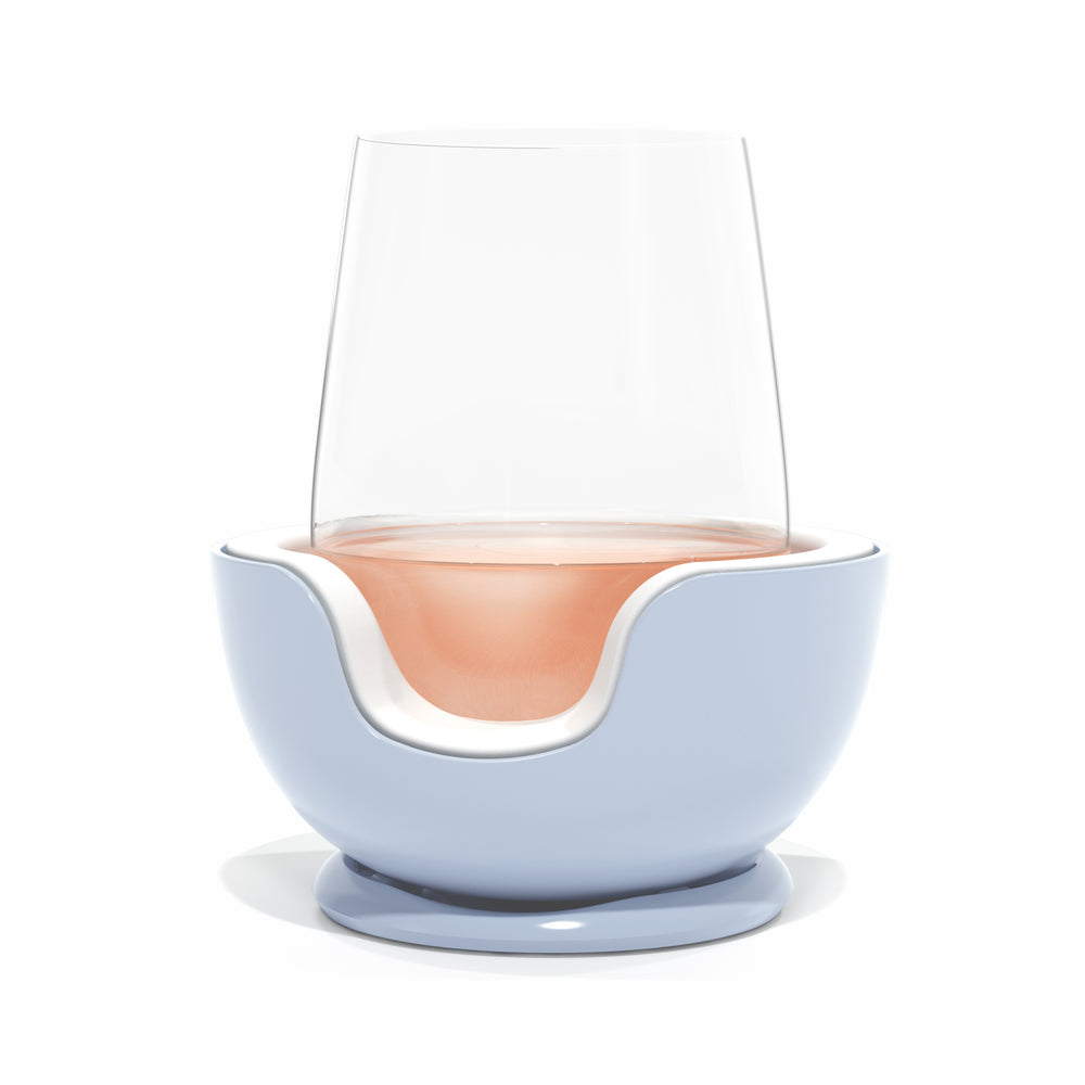 VoChill Stemless Wine Chiller in Glacier color - pale blue ice color, on trend and perfect for Spring & Summer