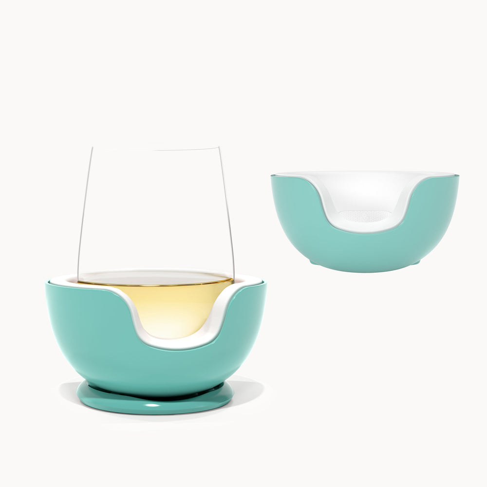 Stemless Wine Chiller + Extra Chill Cradle Cyan