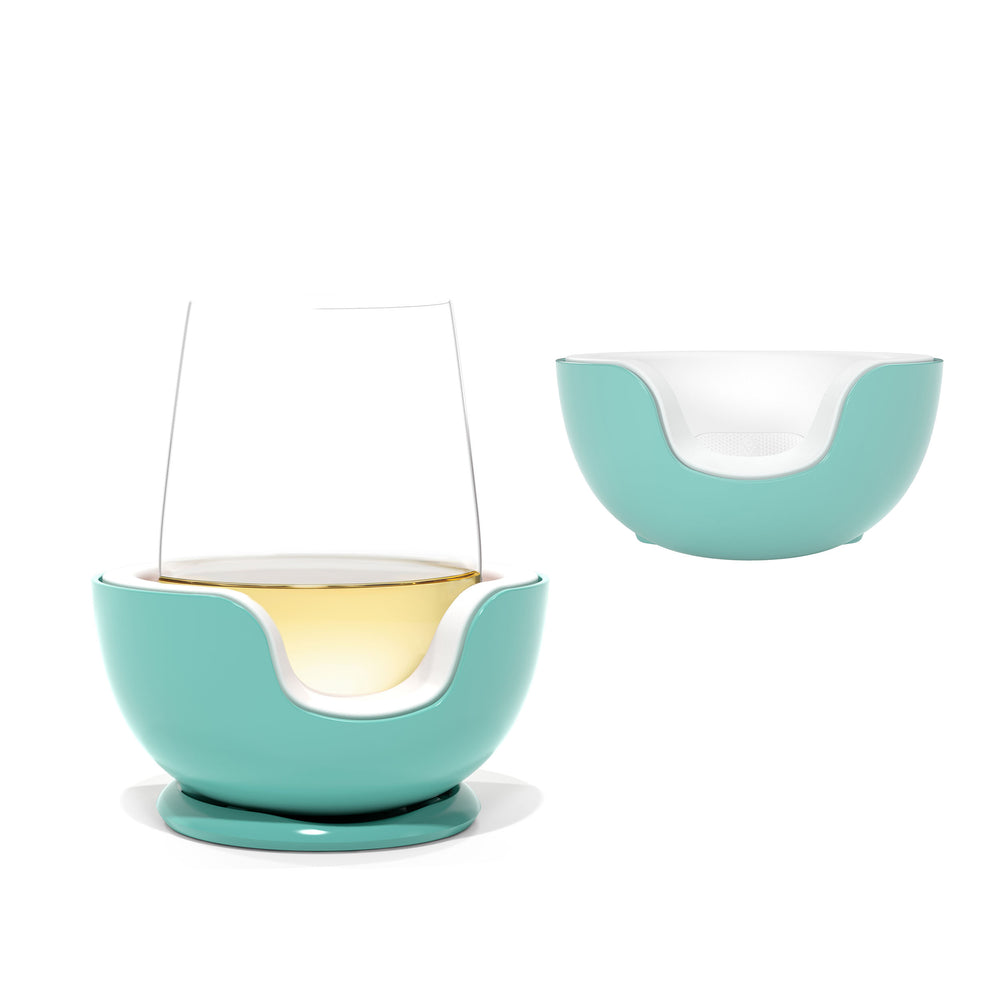 Stemless Wine Chiller + Extra Chill Cradle Sale Item Cyan