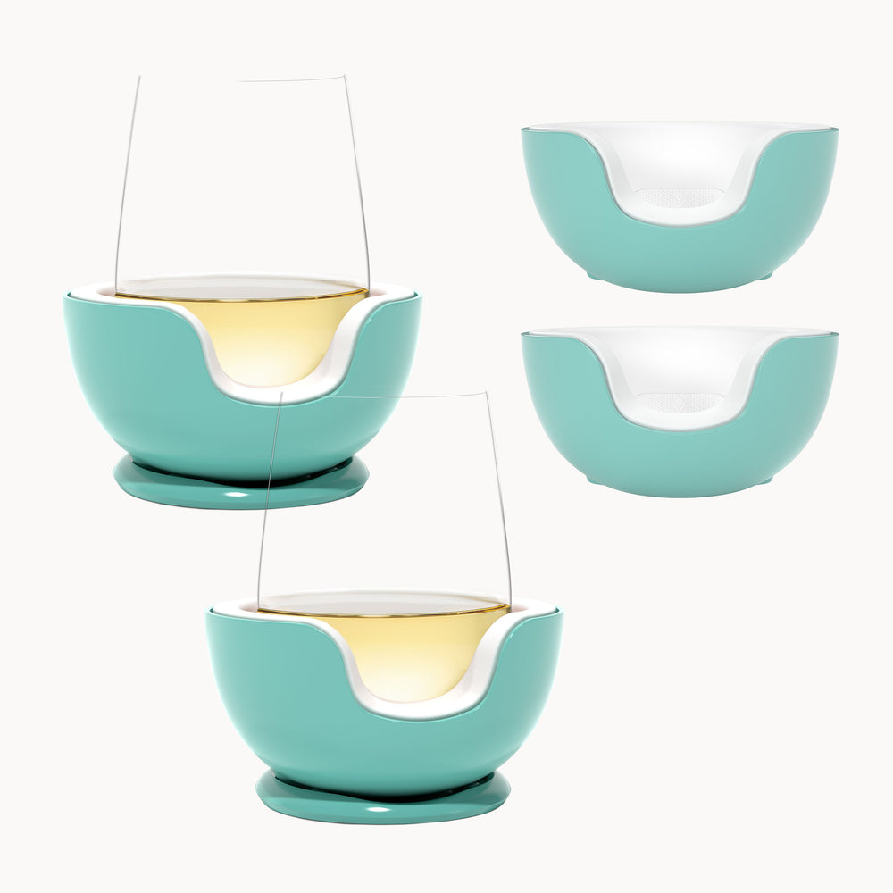 Stemless Wine Chiller Pair + 2 Extra Chill Cradles Cyan