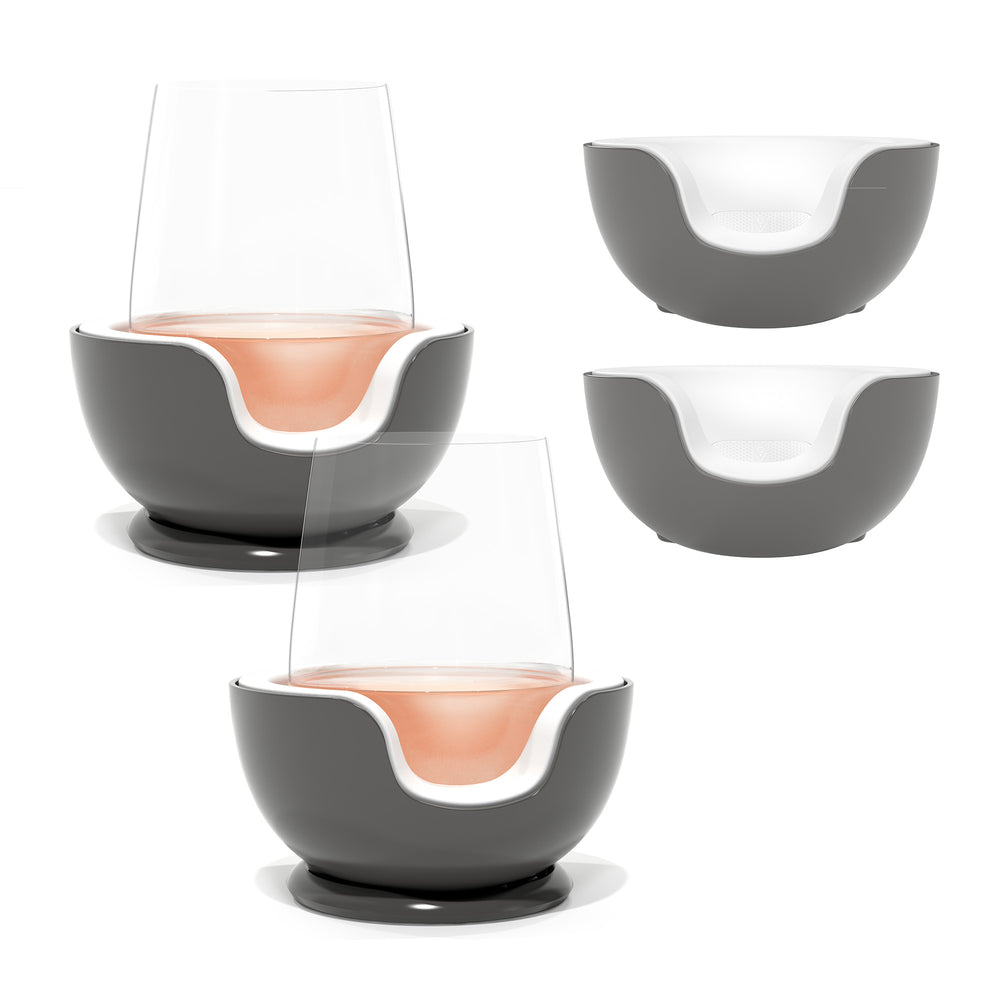 
                      
                        VoChill stemless wine chiller pair + two extra Chill Cradles in Graphite color.
                      
                    