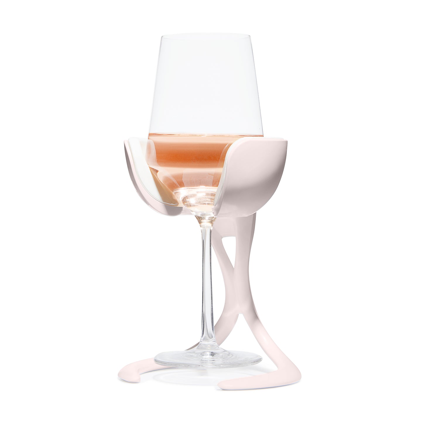 Blush color stemmed wine glass chiller on white background by VoChill Inc.