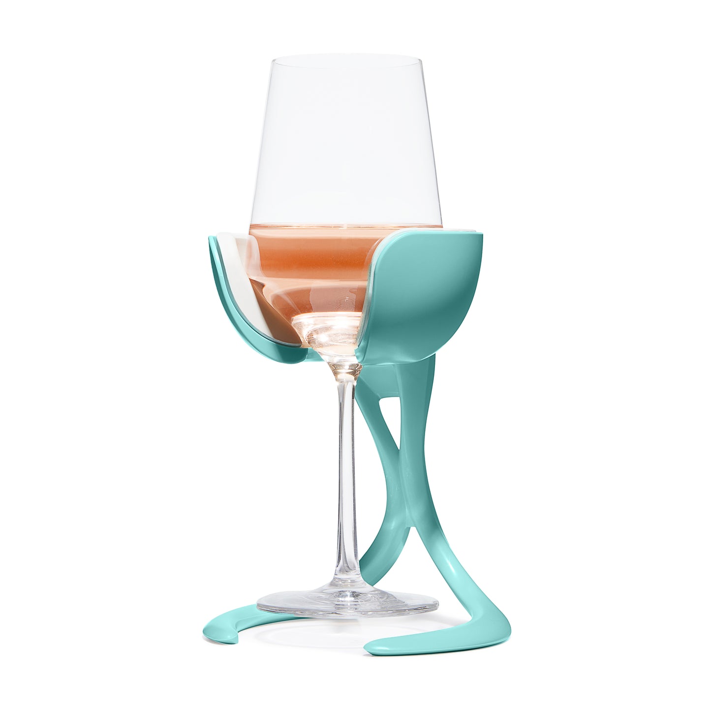 Cyan color stemmed wine glass chiller on white background by VoChill Inc.