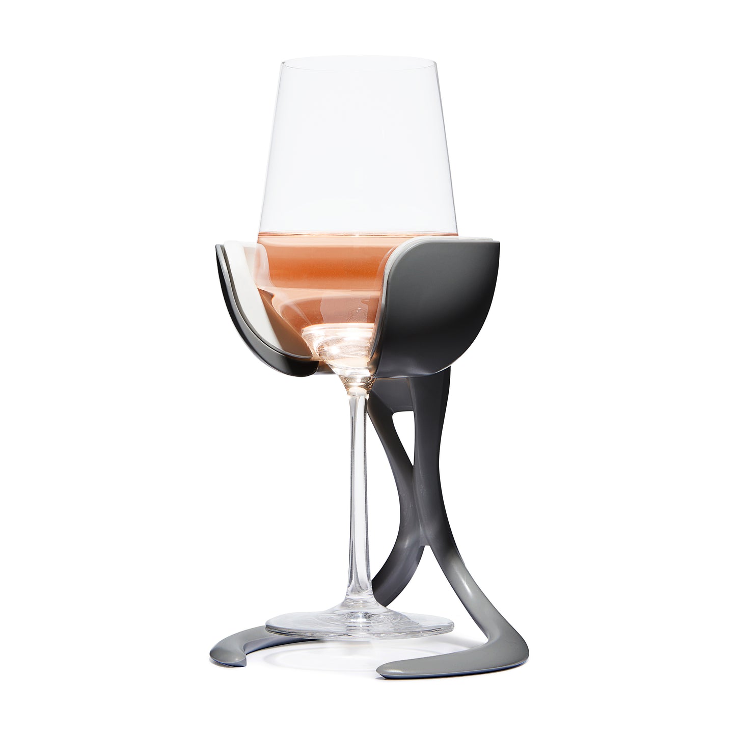 Graphite color stemmed wine glass chiller on white background by VoChill Inc.