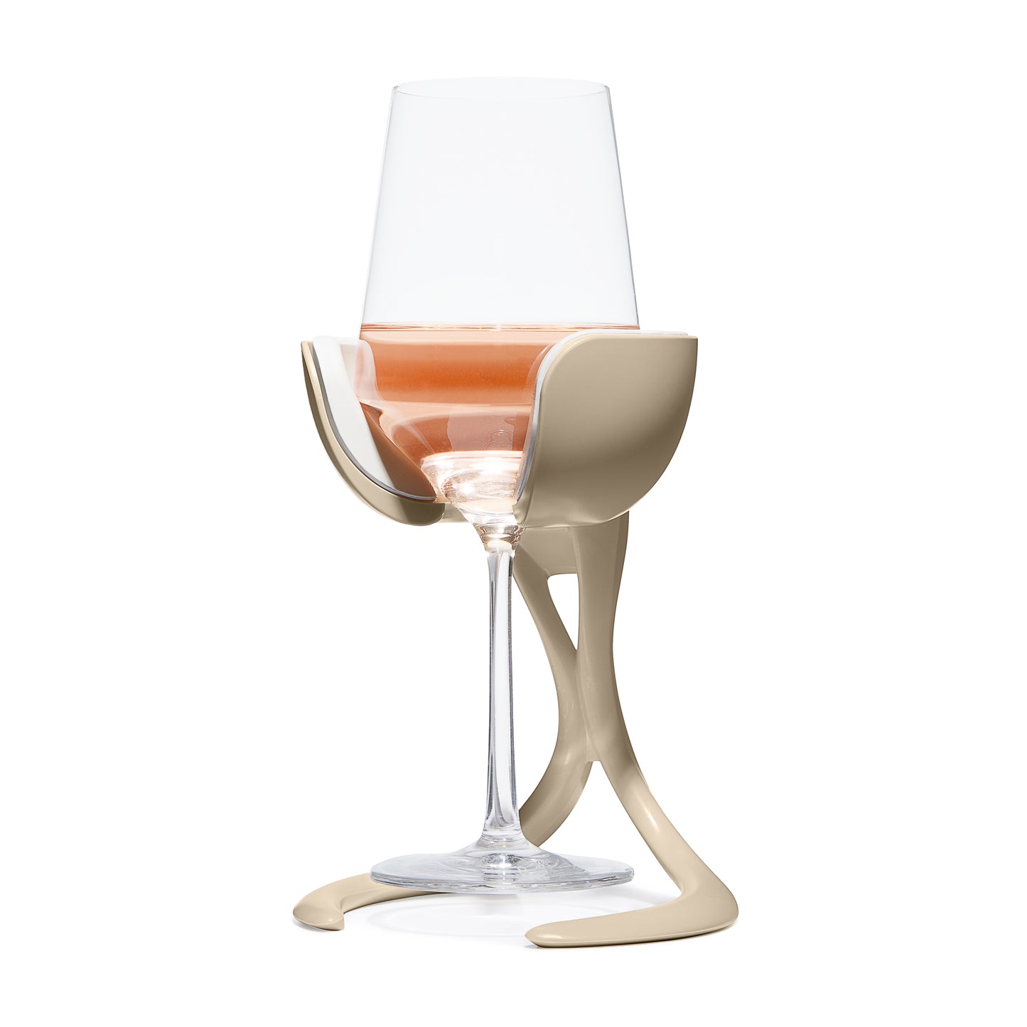 Sand color stemmed wine glass chiller on white background by VoChill Inc.