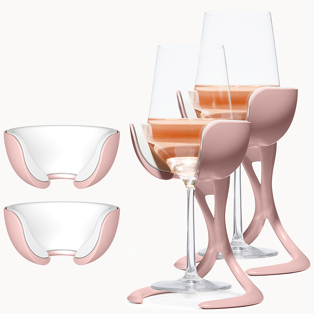 Stemmed Wine Chiller Pair + 2 Extra Chill Cradles Rose