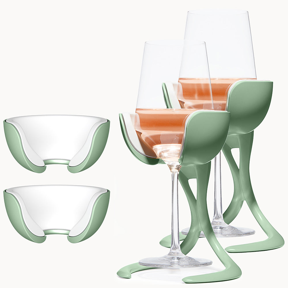 Stemmed Wine Chiller Pair + 2 Extra Chill Cradles Sage