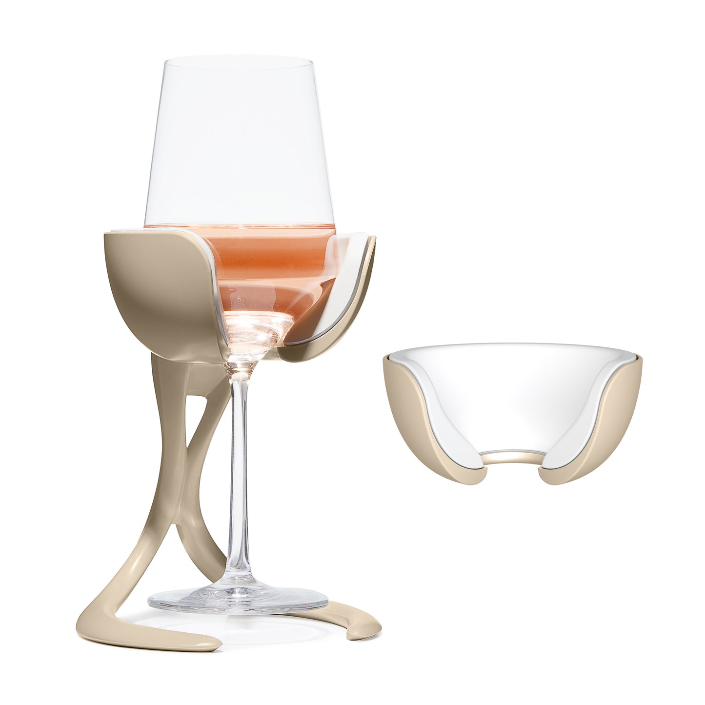 VoChill Stemless Wine Glass Chiller Pair + 2 Extra Chill Cradles | Quartz | Best Wine Gift