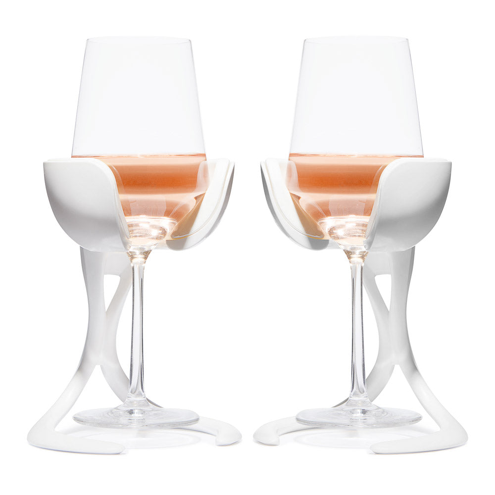 VoChill Stemmed Wine Glass Chiller Pair + 2 Extra Chill Cradles | Cyan | Best Wine Gift