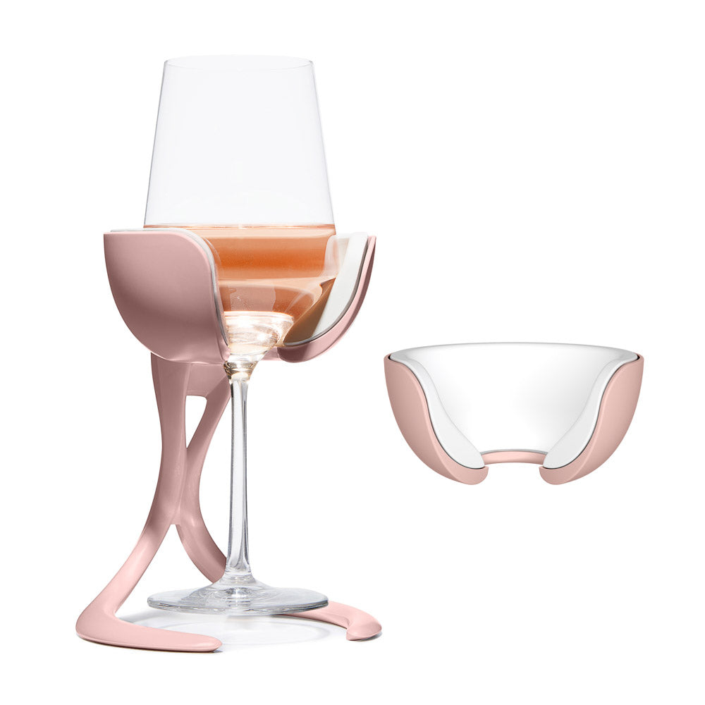 VoChill stemmed wine chiller + extra Chill Cradles in Rose color.