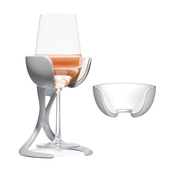 VoChill Stemless Wine Glass Chiller Pair + 2 Extra Chill Cradles | Stone | Best Wine Gift